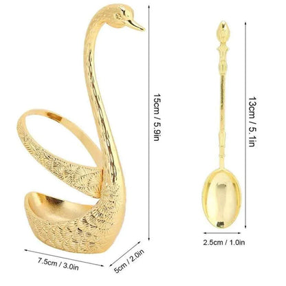 Pack of 6 Stainless Steel Spoon Set with Swan Holder